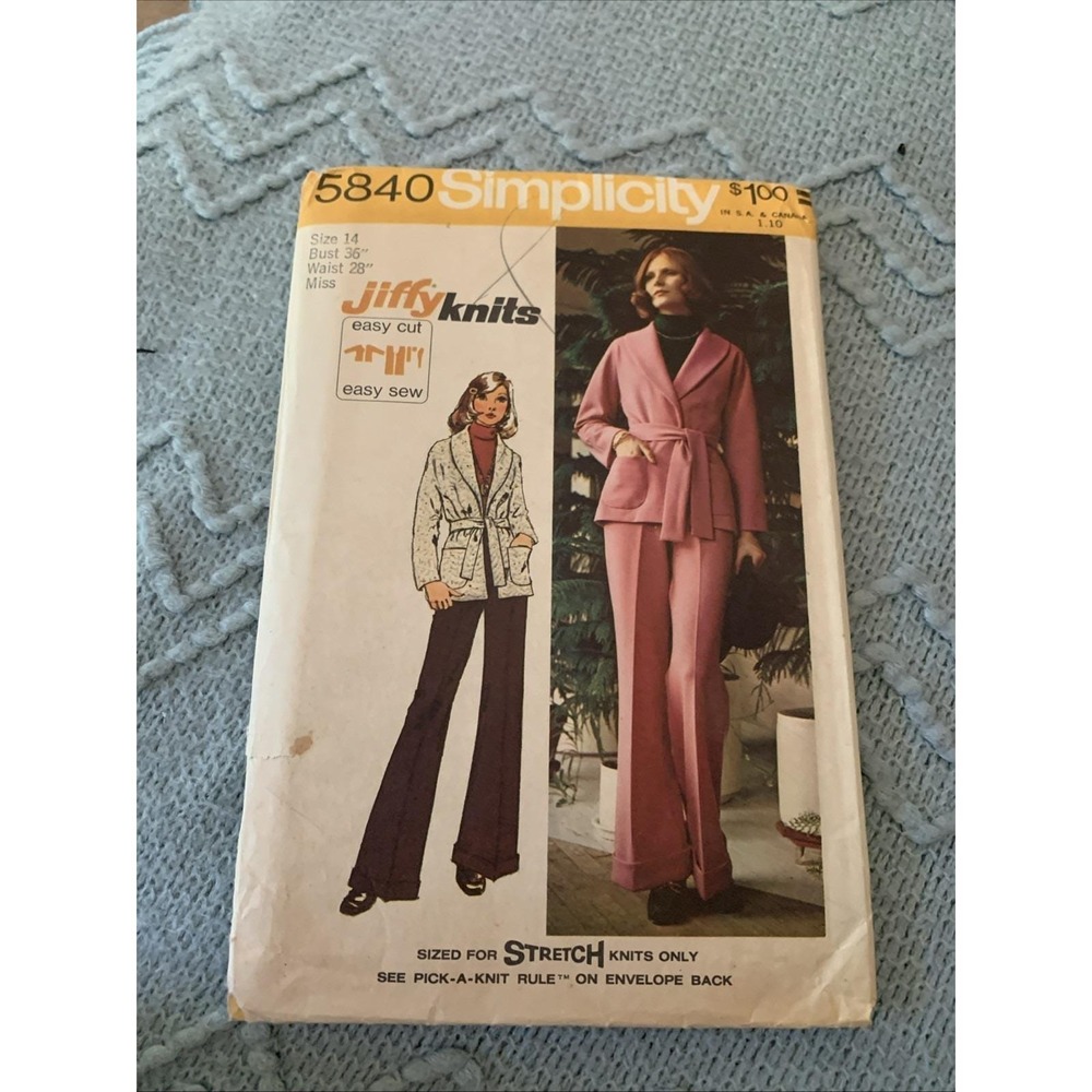 Simplicity 5840 Knit Jacket Pants Sewing Pattern size 14 UNCUT Vintage 1973